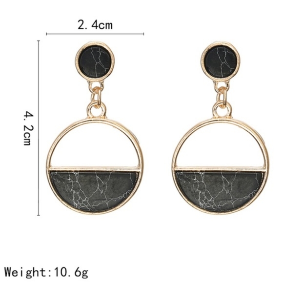 Golden Black Marble Dangle Long Earrings Gold - Picture 4 of 5